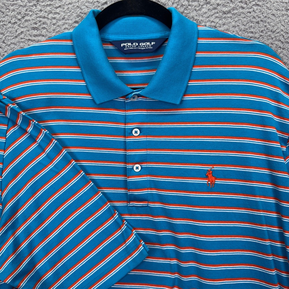 Vintage Ralph Lauren Golf Shirt Mens L Blue Striped Pima Colorful 90s Preppy